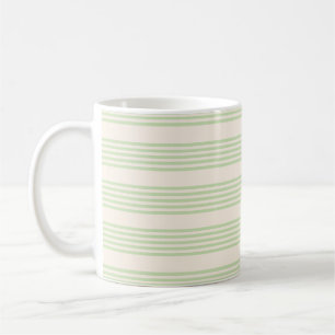 Pale green and beige five stripes pattern coffee mug