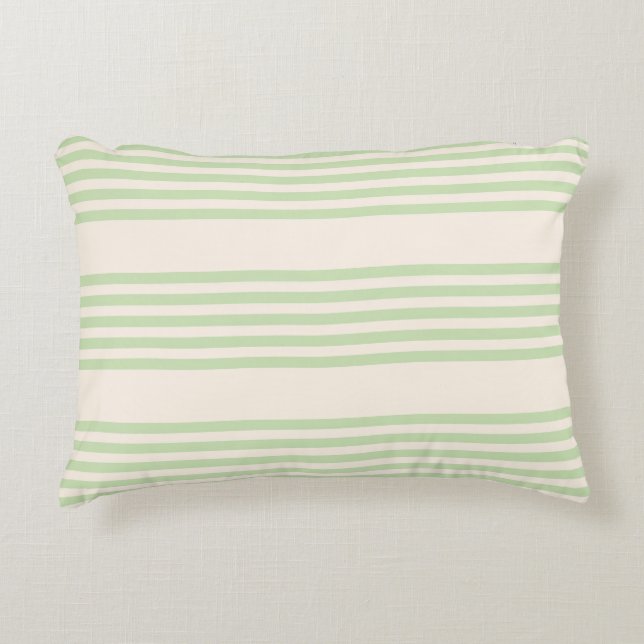 Pale green and beige five stripes pattern decorative cushion (Front)