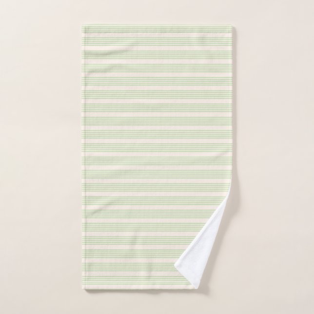 Pale green and beige five stripes pattern hand towel (Hand Towel)