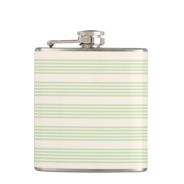 Pale green and beige five stripes pattern hip flask (Front)