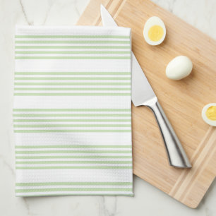 Pale green and beige five stripes pattern kitchen  tea towel