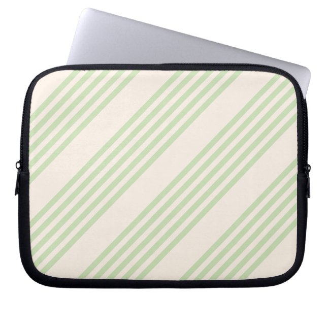 Pale green and beige five stripes pattern laptop sleeve (Front)