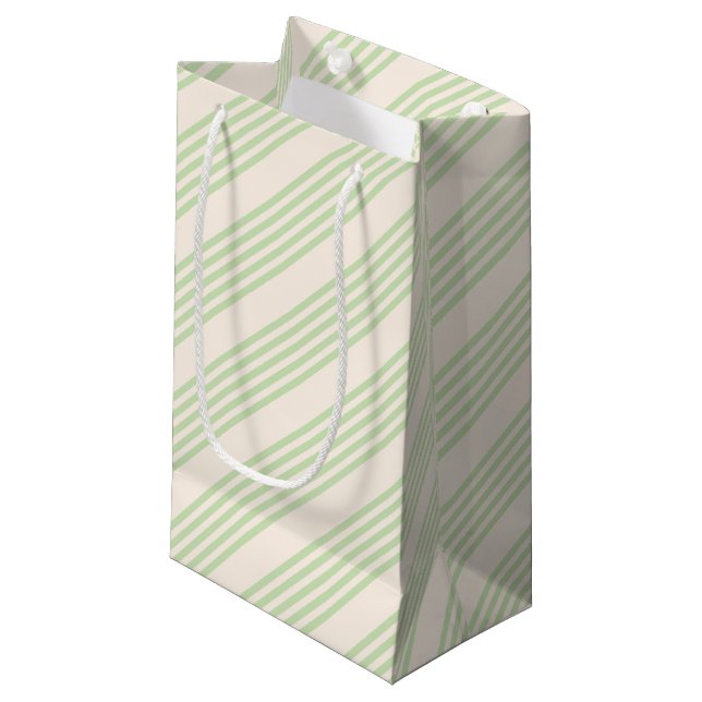Pale green and beige five stripes pattern small gift bag (Front Angled)