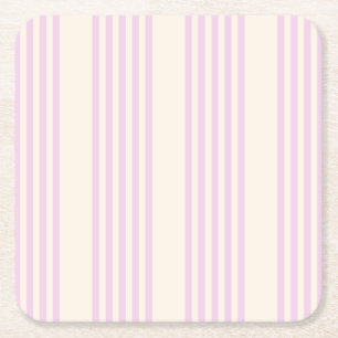 Pale green and beige five stripes pattern square p paper coaster