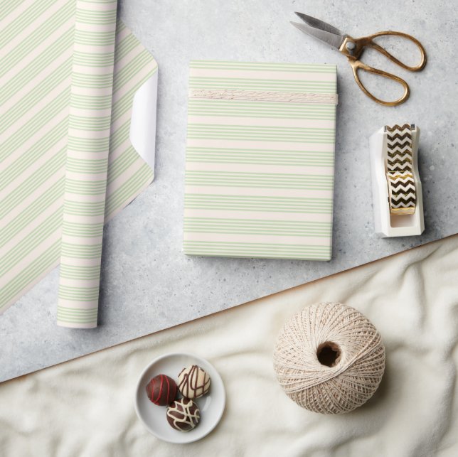 Pale green and beige five stripes pattern wrapping paper (Crafts)