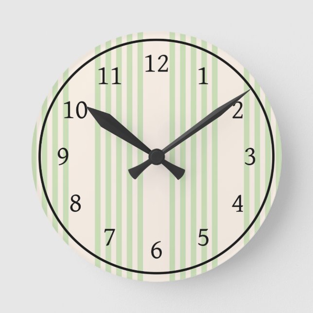 Pale green and beige stripes pattern Wall Clock (Front)