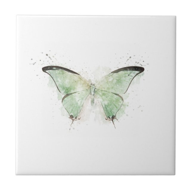 Pale Green and Black Butterfly  Tile (Front)