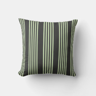 Pale green and charcoal five stripes pattern cushion
