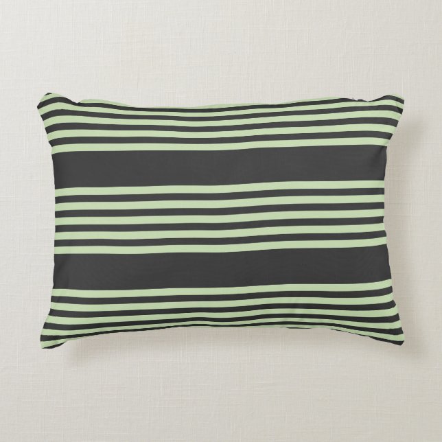 Pale green and charcoal five stripes pattern decorative cushion (Front)