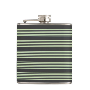Pale green and charcoal five stripes pattern hip flask
