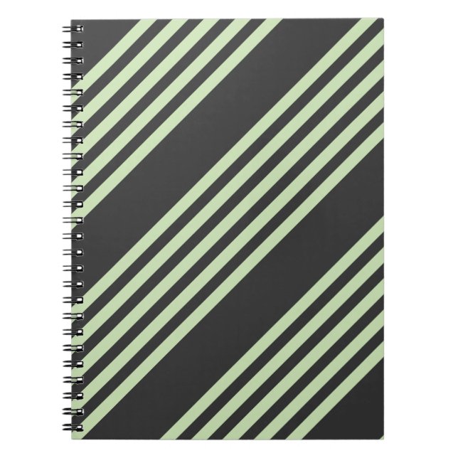 Pale green and charcoal five stripes pattern notebook (Front)