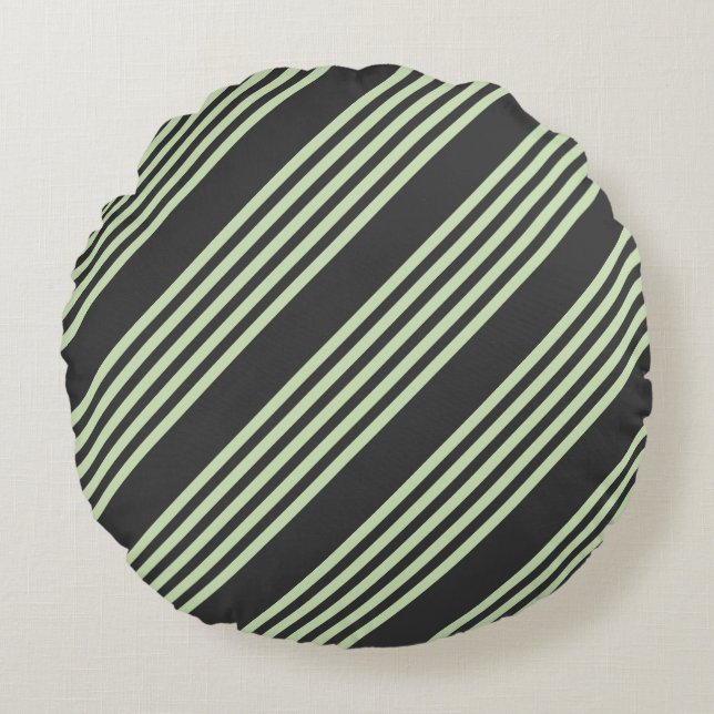 Pale green and charcoal five stripes pattern round cushion (Front)
