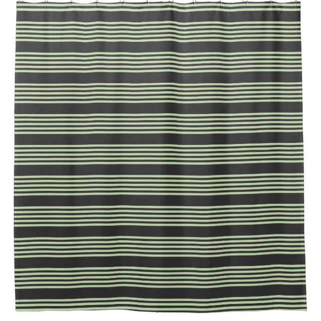Pale green and charcoal five stripes pattern shower curtain (Front)