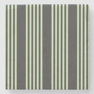 Pale green and charcoal five stripes pattern stone coaster