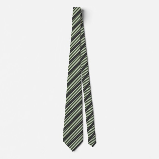 Pale green and charcoal five stripes pattern tie (Front)
