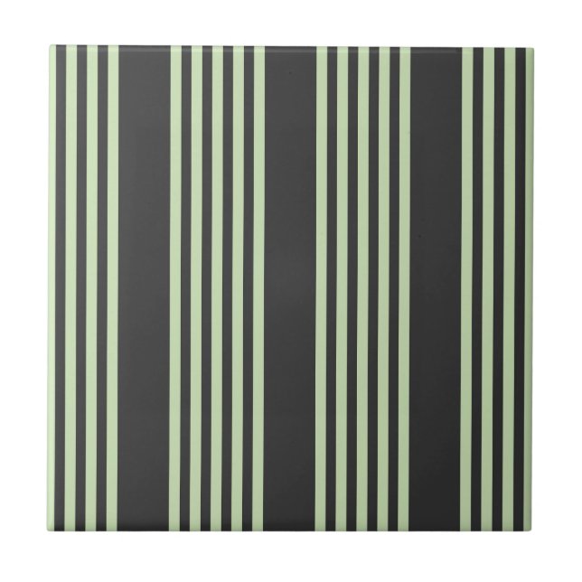 Pale green and charcoal five stripes pattern tile (Front)