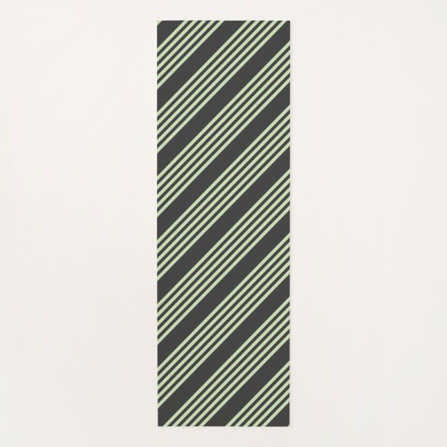 Pale green and charcoal five stripes pattern yoga mat (Front)