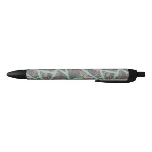 Pale green and grey mosaic pattern black ink pen