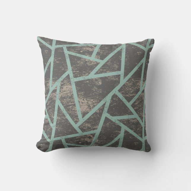 Pale green and grey mosaic pattern cushion (Front)