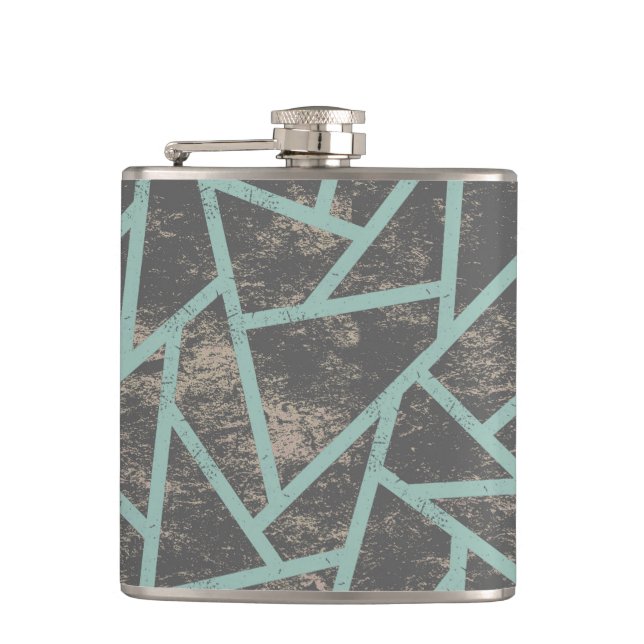 Pale green and grey mosaic pattern hip flask (Front)
