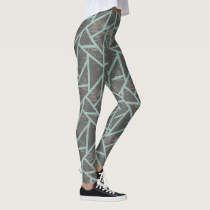 Pale green and grey mosaic pattern leggings