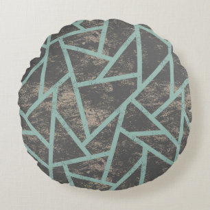Pale green and grey mosaic pattern round cushion