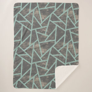 Pale green and grey mosaic pattern sherpa blanket