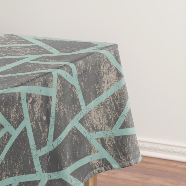 Pale green and grey mosaic pattern tablecloth (In Situ)