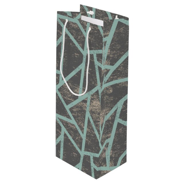 Pale green and grey mosaic pattern wine gift bag (Front Angled)
