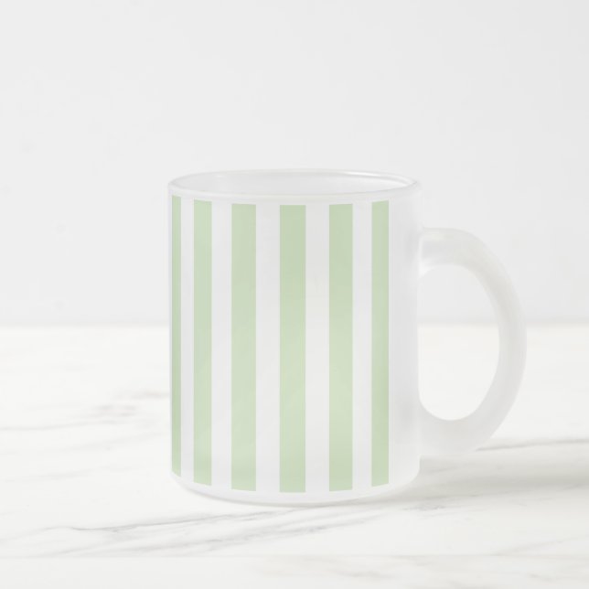 Pale green and white candy stripes frosted glass coffee mug (Right)