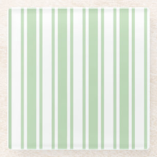 Pale green and white candy stripes glass coaster