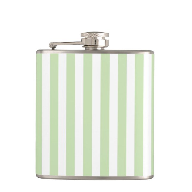 Pale green and white candy stripes hip flask (Front)