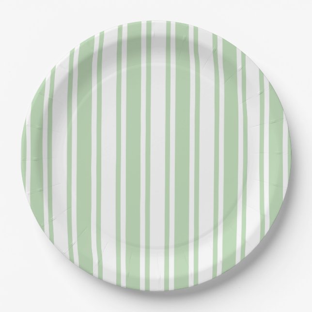 Pale green and white candy stripes paper plate (Front)