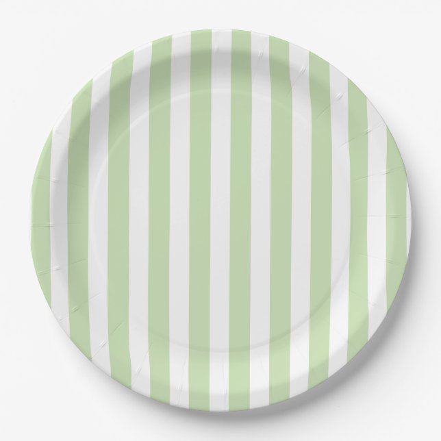 Pale green and white candy stripes paper plate (Front)