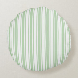 Pale green and white candy stripes round cushion