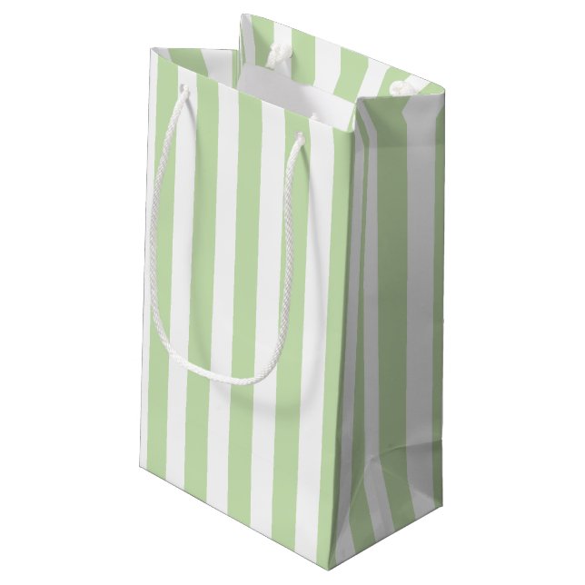 Pale green and white candy stripes small gift bag (Back Angled)