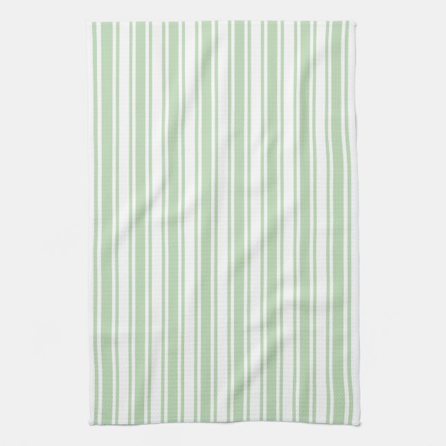 Pale green and white candy stripes tea towel (Vertical)