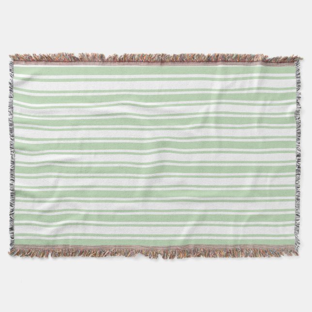 Pale green and white candy stripes throw blanket (Front)