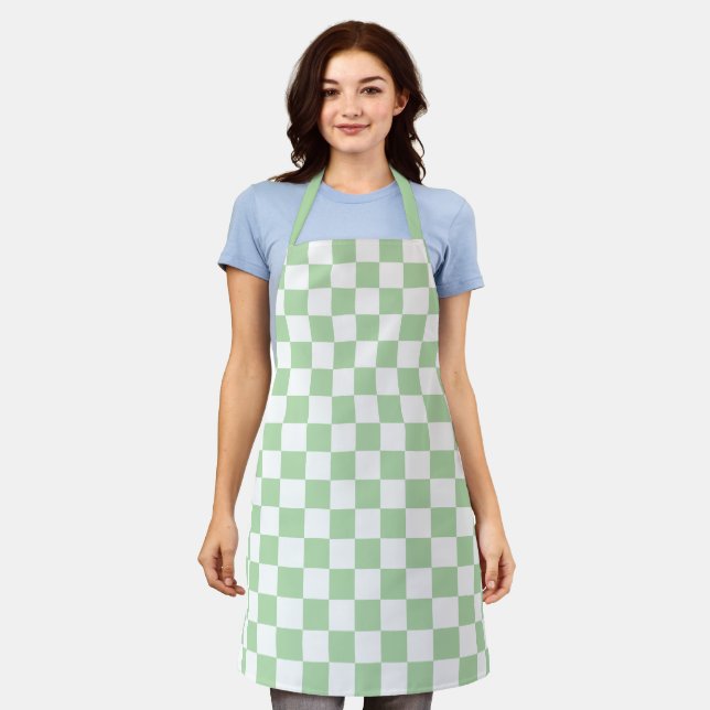 Pale Green and White Chequered Apron (Worn)