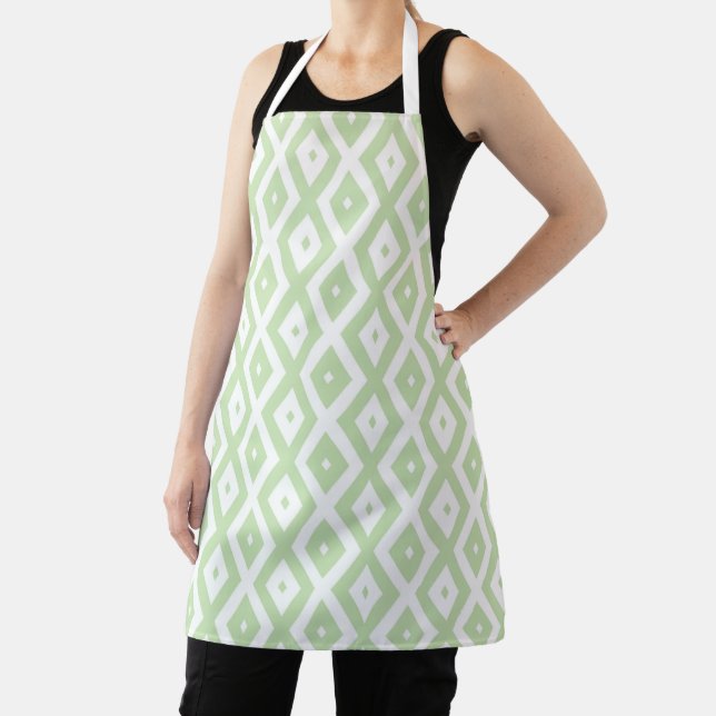 Pale green and white diamond pattern apron (Insitu)
