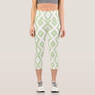 Pale green and white diamond pattern capri leggings