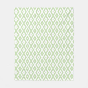 Pale green and white diamond pattern fleece blanket