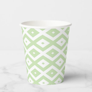 Pale green and white diamond pattern paper cups
