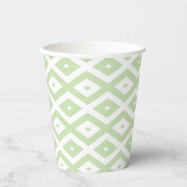 Pale green and white diamond pattern paper cups (Front)