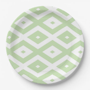 Pale green and white diamond pattern paper plate