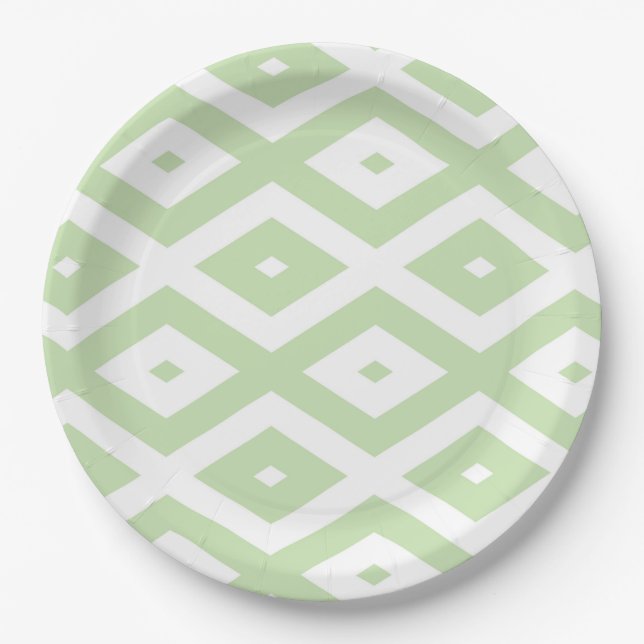 Pale green and white diamond pattern paper plate (Front)