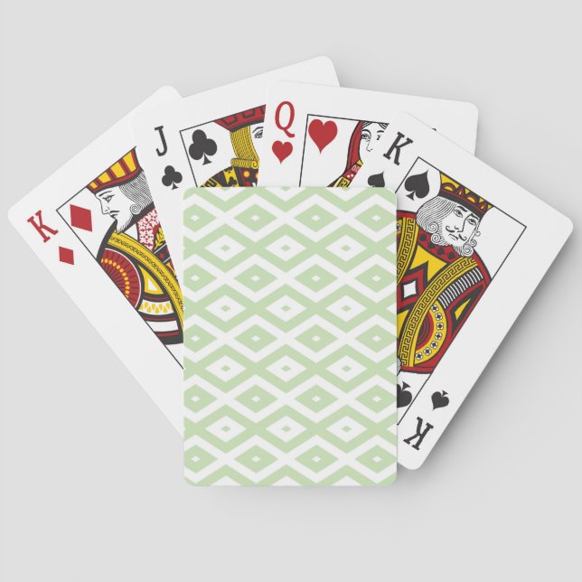 Pale green and white diamond pattern playing cards (Back)