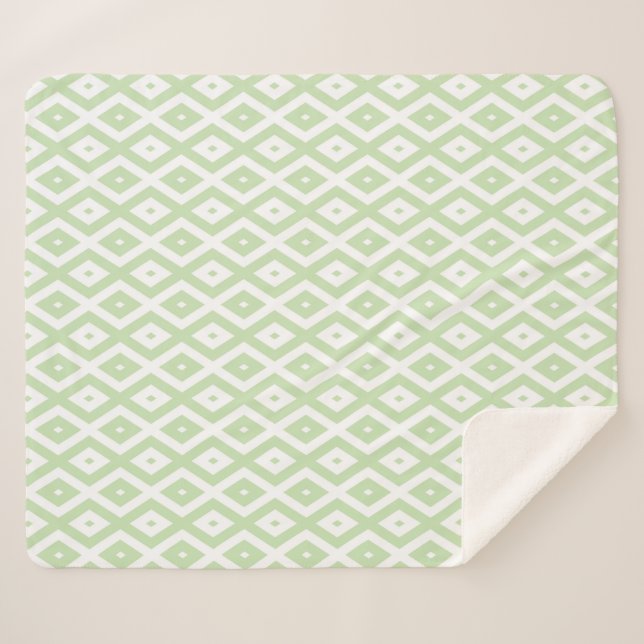 Pale green and white diamond pattern sherpa blanket (Front (Horizontal))