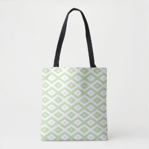 Pale green and white diamond pattern tote bag