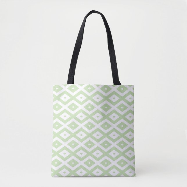 Pale green and white diamond pattern tote bag (Front)